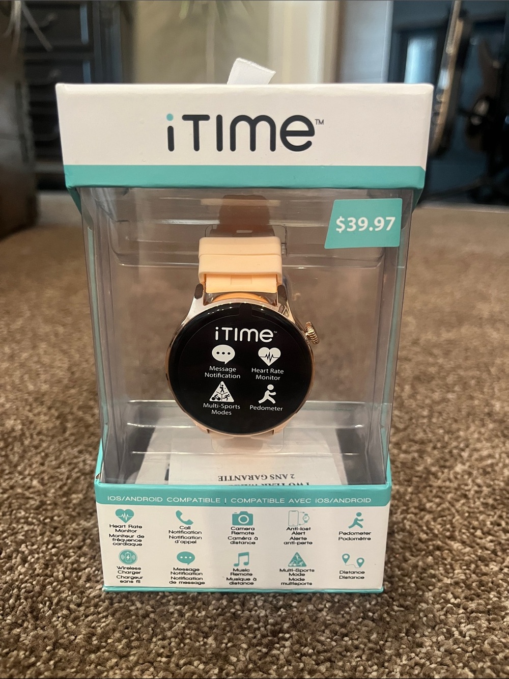 Peach Smartwatch with Heart Rate Monitor & Pedometer